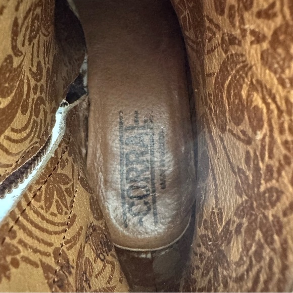 Corral Natural Tan Floral Embroidered Leather Ankle Boots Western Cowboy 6.5 - Picture 10 of 15